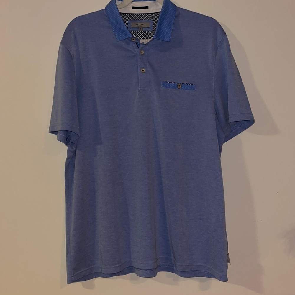 Ted Baker London Polo Modal Blend Blue sz 6 XXL Golf Collared Preppy geometric